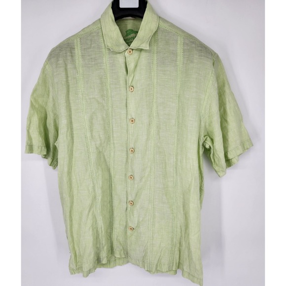 Tommy Bahama Linen Camp Shirt Mens Large Light Green Short Sleeve Hawaiian‎ - Picture 1 of 7